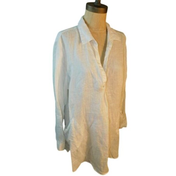 For Cynthia Size XL White Linen Tunic Style Swim Coverup - Picture 2 of 2